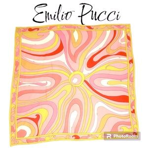 EMILIO PUCCI Silk Chiffon Psychedelic Flower Large Scarf Shawl Collectible 34x34
